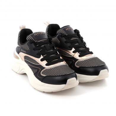 Γυναικείο Αθλητικό Παπούτσι Skechers Two Tone Mesh Metallic Overlay Lace Up Fashion Sneaker Χρώματος Μαύρο 177566-BKGD