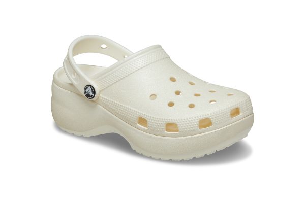 Γυναικείο Σαμπό Crocs Classic Platform Glitter Clogw Ανατομικό Χρώματος Εκρού Glitter 207241-0WV