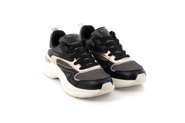 Γυναικείο Αθλητικό Παπούτσι Skechers Two Tone Mesh Metallic Overlay Lace Up Fashion Sneaker Χρώματος Μαύρο 177566-BKGD