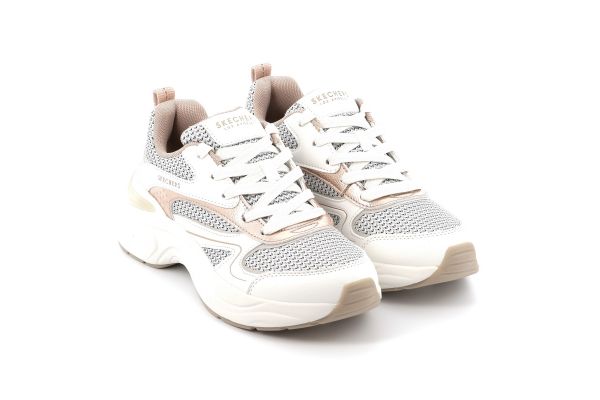 Γυναικείο Αθλητικό Παπούτσι Skechers Two Tone Mesh Metallic Overlay Lace Up Fashion Sneaker Χρώματος Λευκό  177566-WTGD